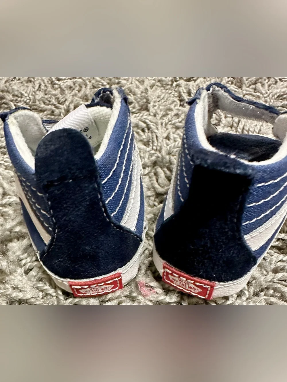 Vans Navy Blue Kids Slip-On Canvas Shoes with White Stripe